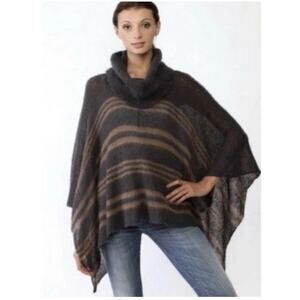 Wooden Ships Paola Buendia Cowl Neck Poncho Sweater Charcoal Tan  S/M
